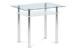 Jídelní stůl 90x60 cm, číré/mléčné sklo temperované + chrom GDT-111 CLR